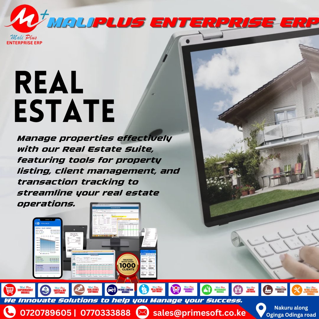 MaliPlusERP's tweet image. Manage properties smarter with us.
From listings to transactions, simplify your real estate operations in one system.
Contact us: sales@primesoft.co.ke
Call: 0720789605
#PrimesoftSolutions #RealEstateTech #MaliplusERP #PropTechKenya #PropertyManagementSoftware #ERPsolutions