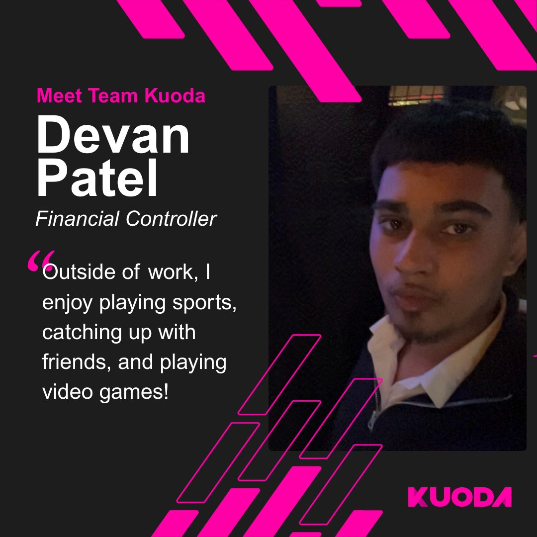 Kuoda's tweet image. Another week, another brilliant new member of Kuoda to introduce you all to.
Meet Devan, our Finance Controller 👋