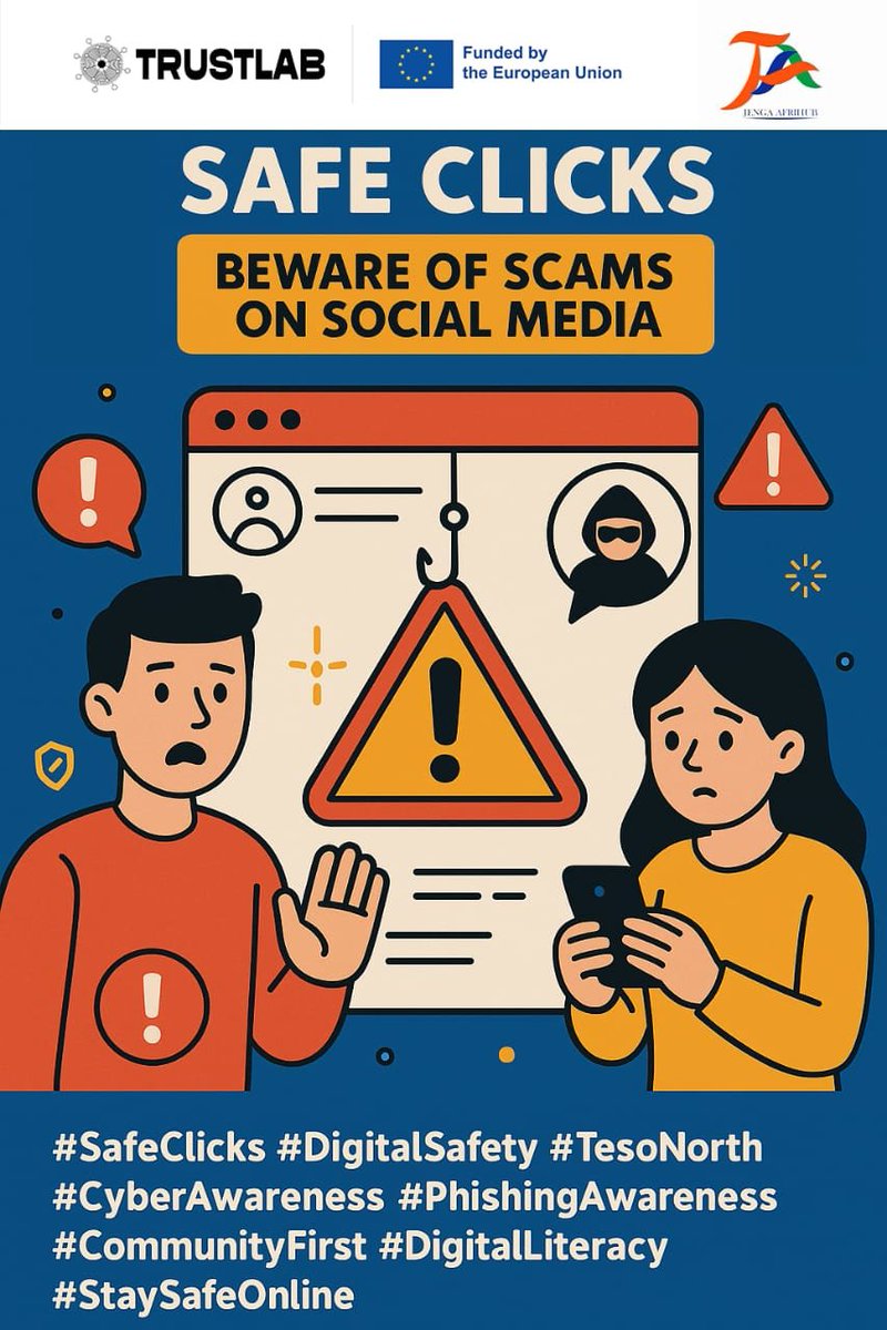 Think Before You Click!

Online scams are getting smarter but so can you. Stay alert, spot the signs, and protect your personal information. Let’s build a safer digital space for our community in #TesoNorth.