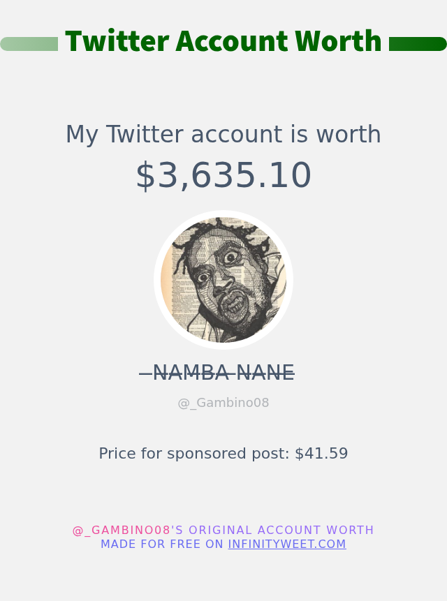 My Twitter worth is: $3,635.10

➡️ infinityweet.me/account-worth