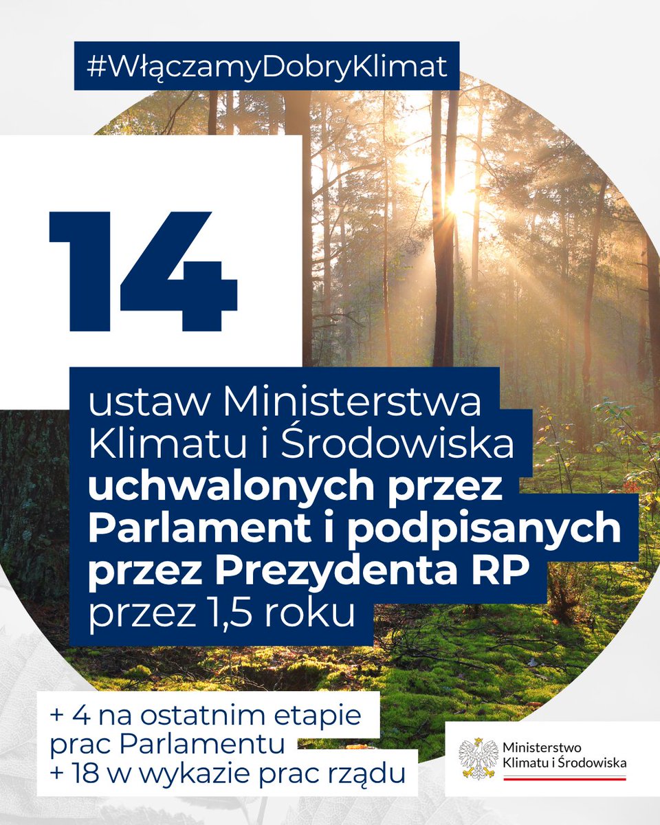 ▶️14 ustaw <a href="/MKiS_GOV_PL/">Ministerstwo Klimatu i Środowiska</a>  uchwalonych i podpisanych przez prezydenta
▶️kolejne 4 na ostatnim etapie prac parlamentu
▶️a 18 w wykazie prac rządu

#ZrobioneDlaPolski