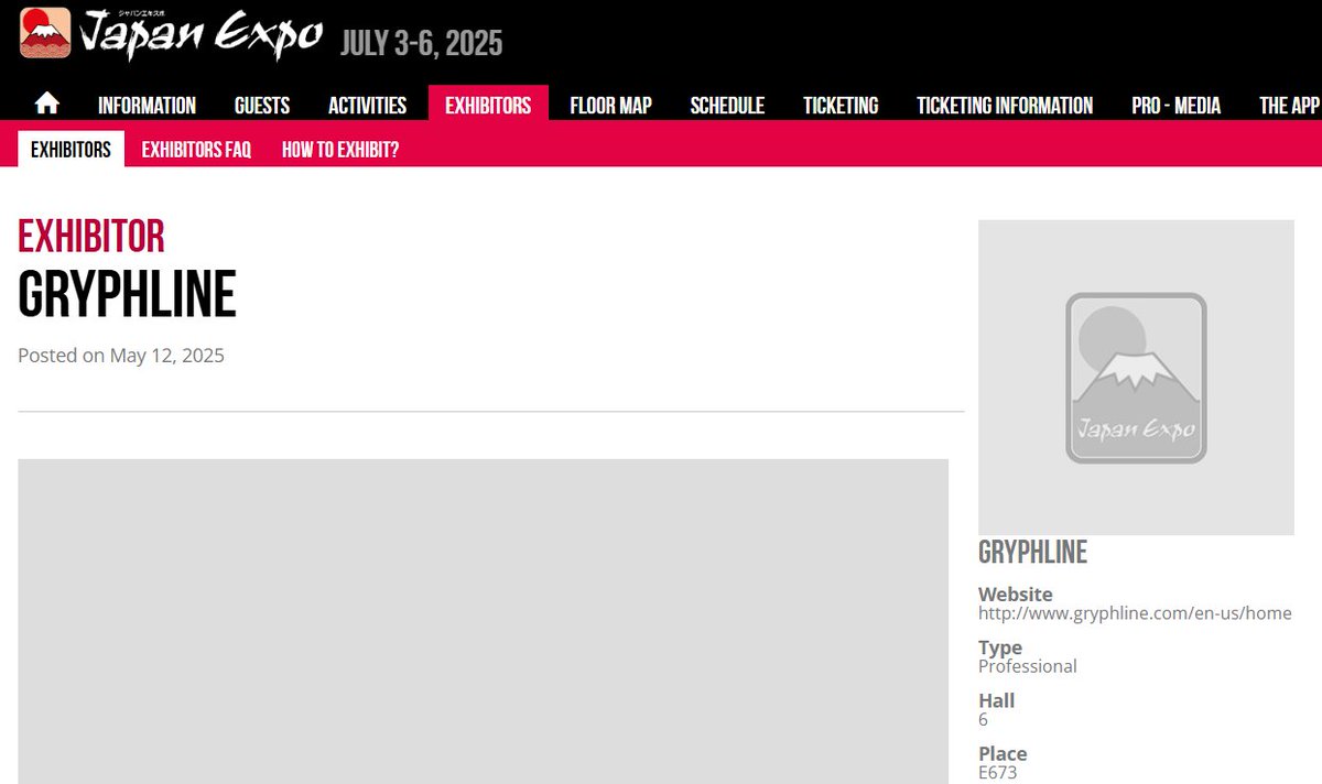 GRYPHLINE will be an exhibitor at Japan Expo Paris 2025 on July 3-6
