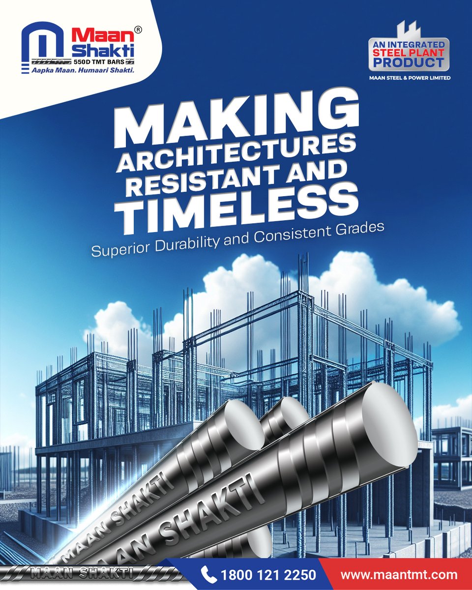 maan_shaktiTMT's tweet image. Timeless architecture starts with unshakable strength.
Choose Maan Shakti 550D TMT Bars, built to endure, designed to last.

#MaanShaktiTMT #550dstrength #buildforgenerations #timelessconstruction #tmtbars #strongfoundations #durabledesign #architecturethatlasts #smartbuilds
