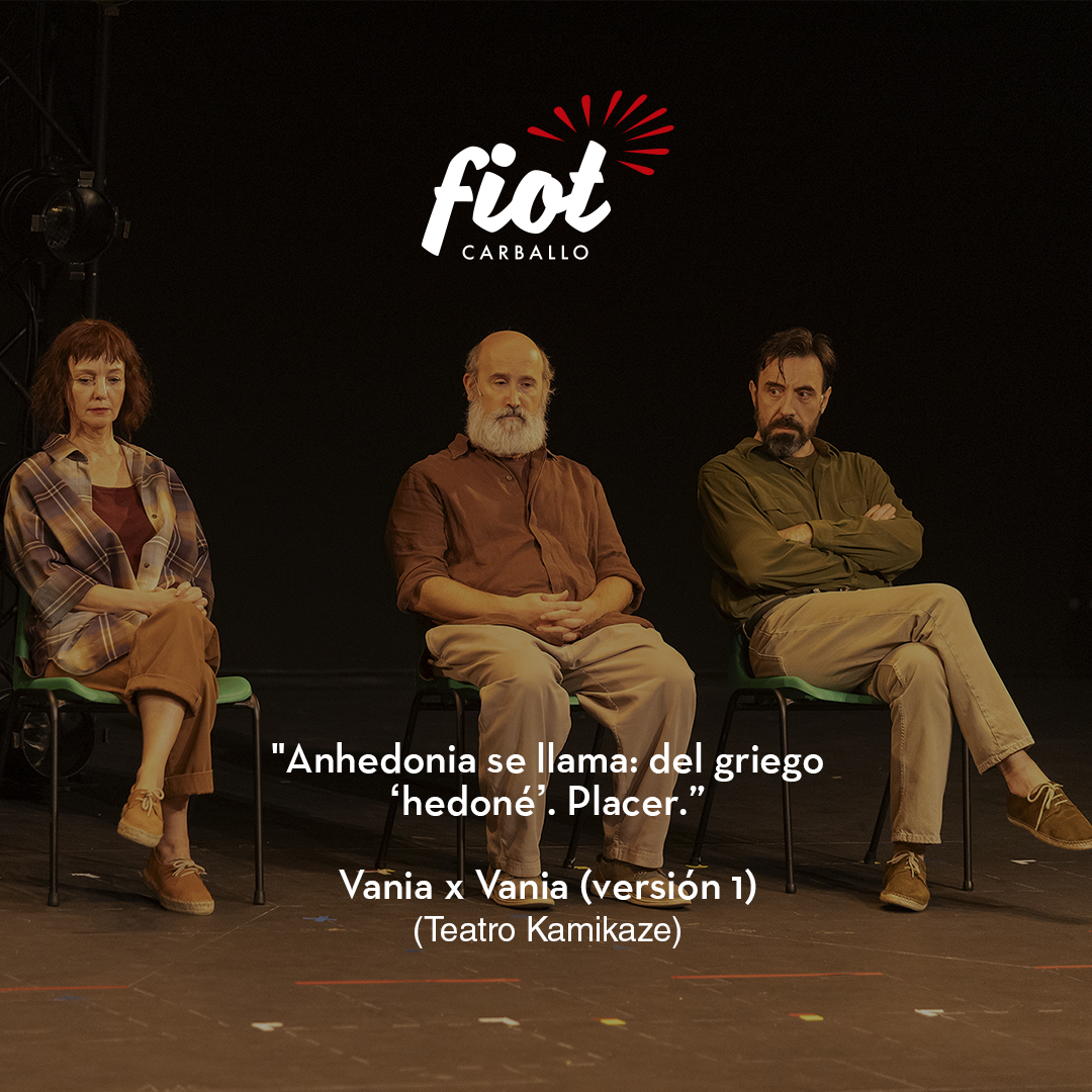 Lembrando o #FIOT33 🫀

A versión 1 de 'Vania x Vania' pon o foco no texto e permitiunos gozar coa interpretación actoral. Sobre o escenario: Javier Cámara, Israel Elejalde e Manuela Paso, entre outros.