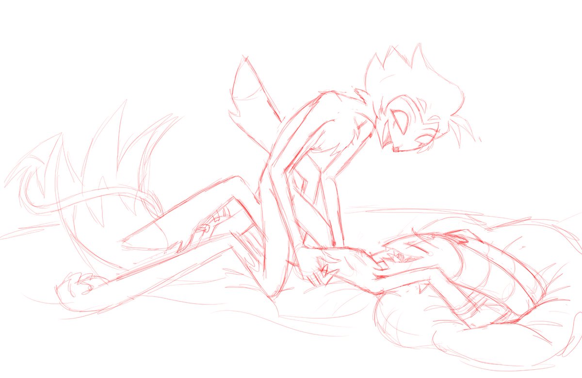 Let’s look at something cute for once :3 thx to <a href="/kylukia/">Lauh ☾</a> for helping me with the pose again 🥰Tickle fight 🤭WIP
#HelluvaBoss 
#Stolitz