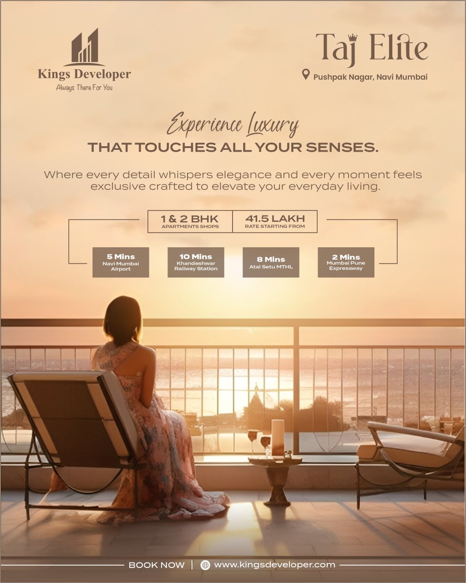developer_kings's tweet image. ✨ Experience luxury at Taj Elite – 1 &amp;amp; 2 BHK homes starting at ₹41.5L in Pushpak Nagar, Navi Mumbai.
🏙️ Atlantis-inspired design | 🚗 5 mins from Navi Mumbai Airport
🔗 kingsdeveloper.com
#TajElite #LuxuryLiving #NaviMumbaiHomes #KingsDeveloper