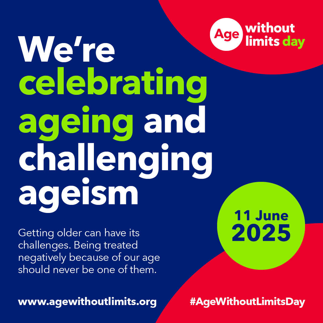 Today is #AgeWithoutLimitsDay -  a day for us all to come together and take action to end ageism - as individuals, with friends and family, in our communities and in our workplaces. 

Find out more at agewithoutlimits.org.