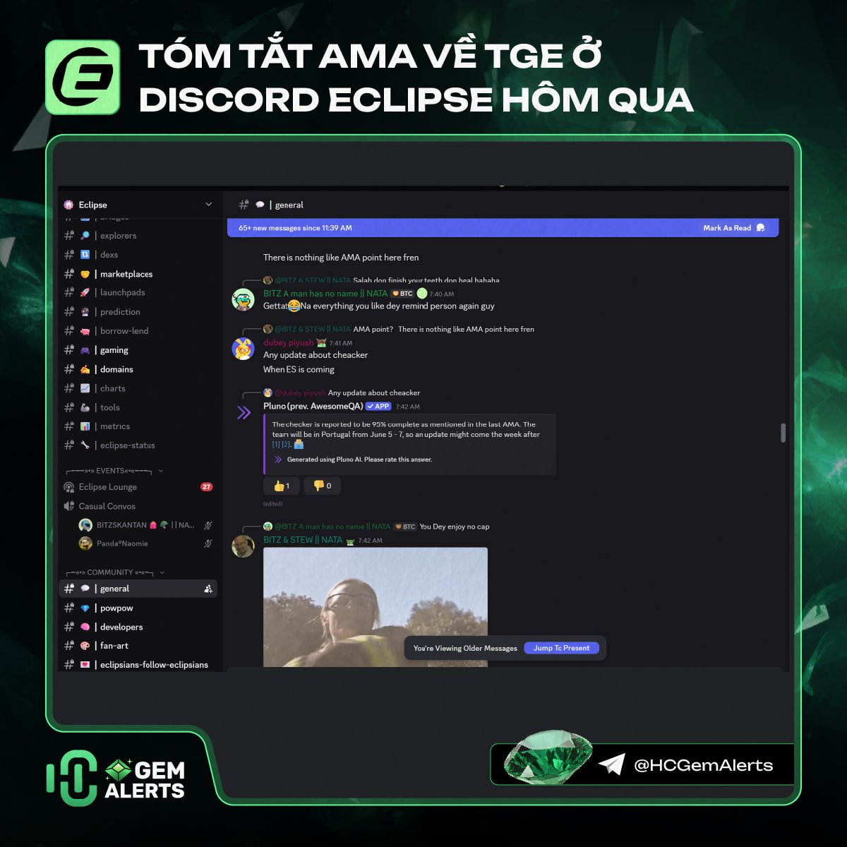 🔥Tóm tắt AMA về TGE ở Discord Eclipse hôm qua🔥

📌Hôm qua team Eclipse đã có một AMA trên Discord chia sẻ về việc TGE sắp tới như sau:

- Checker airdrop đã hoàn thành được 95%
- Token sẽ được deployed trên cả mạng Base &amp; Ethereum
- Lọc được 50 ngàn ví Sybils
