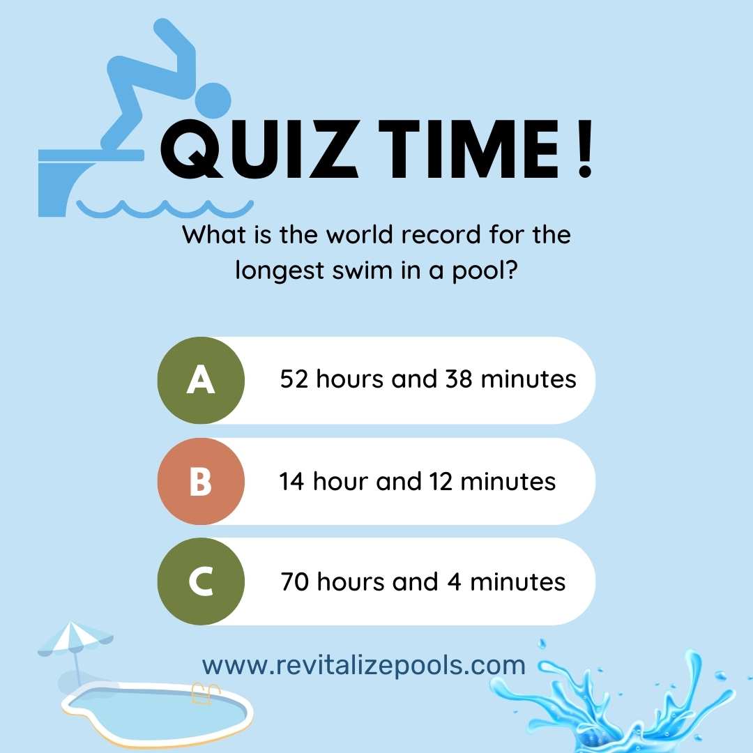 PoolRevitalize's tweet image. Quiz time! 🏊‍♂️ What’s the world record for the longest swim in a pool? Drop your guess below! 👇
Pool cleaning: Call (904)-842-2223 | revitalizepools.com
#PoolTrivia #SwimmingRecords #FunFacts #RevitalizePools #QuizTime