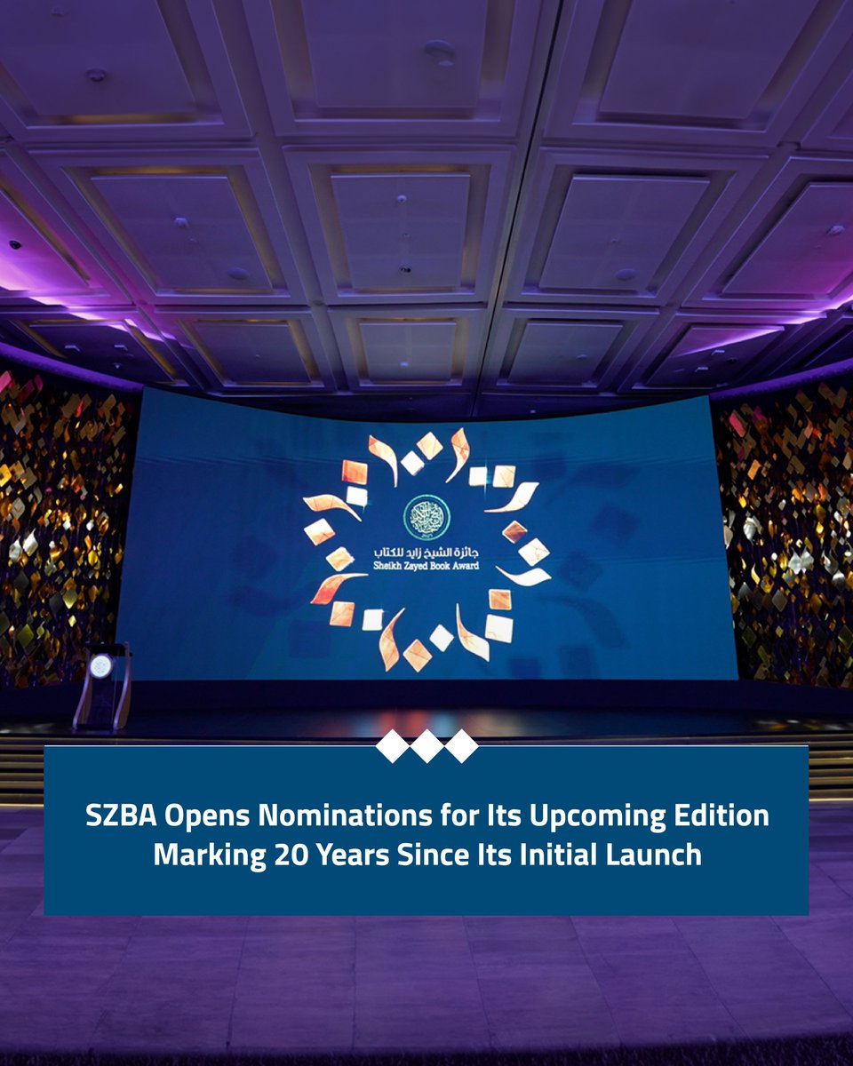 AbuDhabiALC's tweet image. The @ZayedBookAward, organised by the #ALC, opens the nominations period for its 20th edition, accepting applications until the 1st of September 2025, coinciding with the 20-year anniversary of the Award’s establishment.

For more details, please visit the link:…