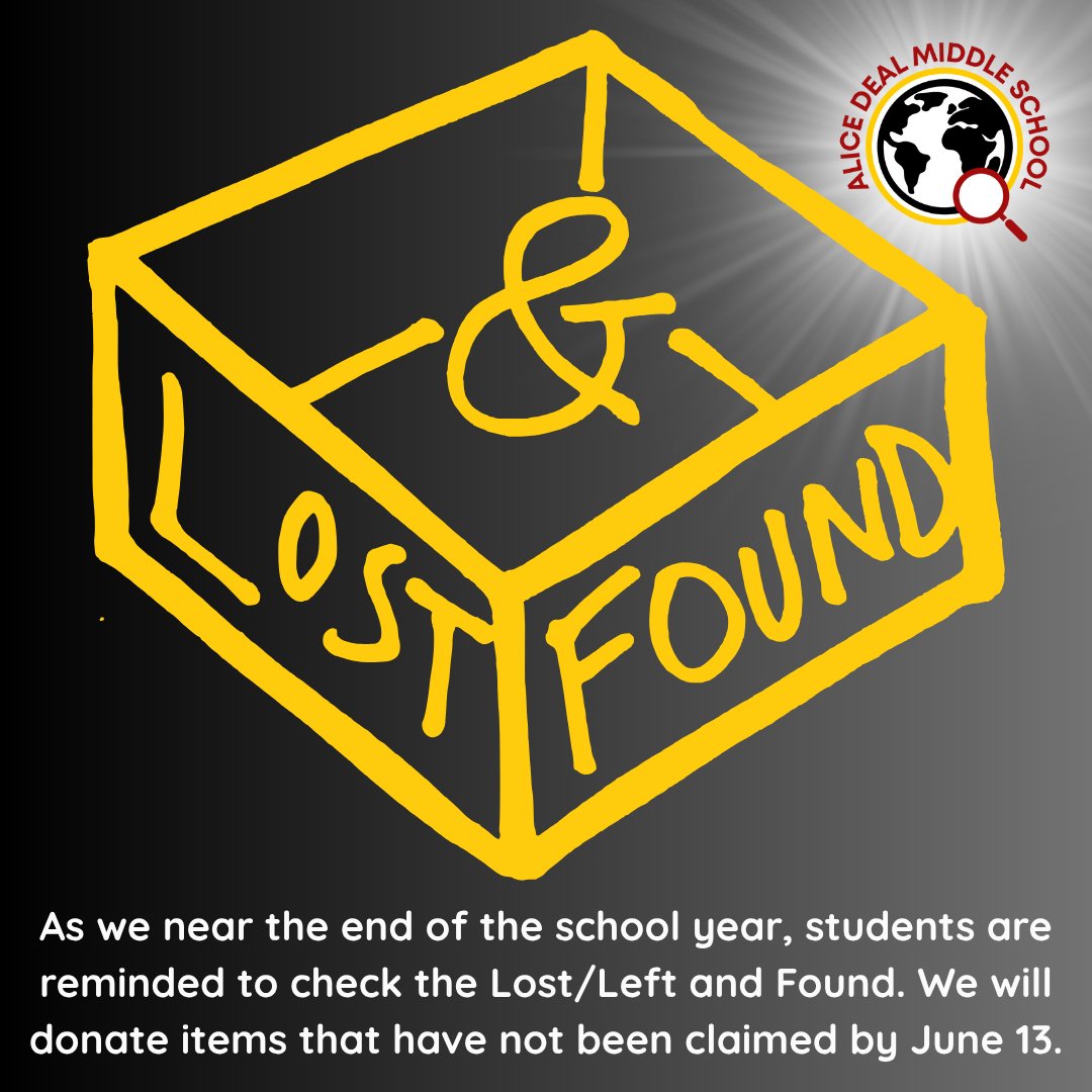 As we near the end of the school year, students are reminded to check the Lost/Left and Found. We will donate items that have not been claimed by June 13. #admsherewegrow