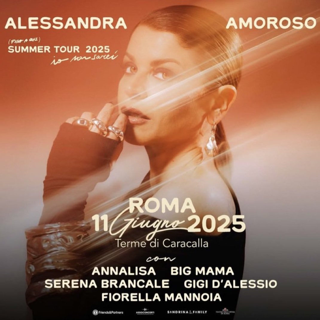 AmorosoOFNews's tweet photo. “Canterò #UnCuoreMalato con Gigi D’Alessio, #InViaggio con Fiorella Mannoia, #ComunqueAndare con Annalisa, #MezzoRotto con BigMama, #Serenata con Serena Brancale”
Questa sera Alessandra @AmorosoOF per la prima volta in concerto alle Terme di Caracalla con tanti amici👀 https://t.co/Hl2mb0gtop