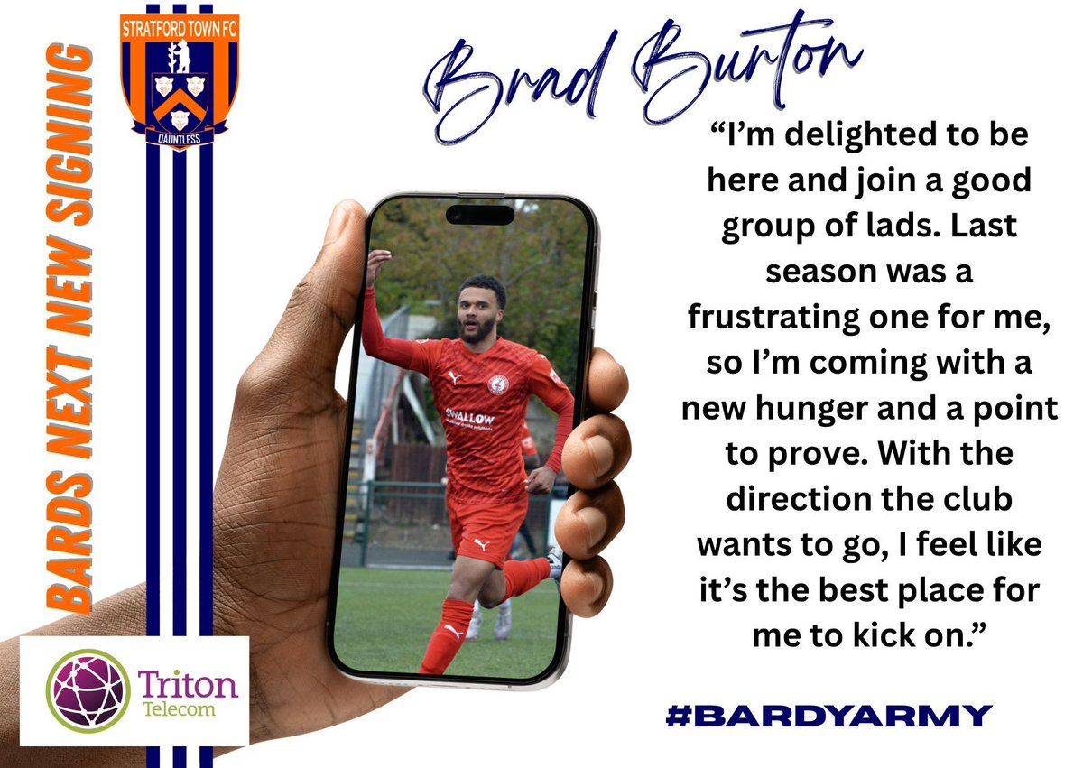 Stratford Town FC welcomes Brad Burton a 24 year old accomplished defender who was a product of the Aston Villa youth system. Brad was been selected in the Southern League Premier Central team of the year in the past and has previously played for Alvechurch &amp; Redditch Utd. #COYB