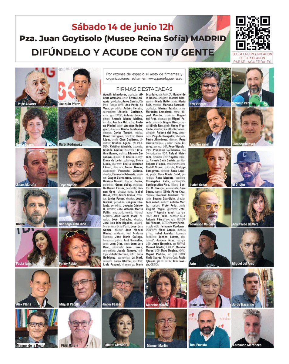 Federación Vecinal de Madrid (@fravm) on Twitter photo Si lees <a href="/el_pais/">EL PAÍS</a> nos encontrarás en sus páginas apoyando el manifiesto de <a href="/PararLaGuerra/">Hay que parar la guerra ☮️🕊️</a> por el fin del genocidio en 🇵🇸#Palestina
‼️Este sábado únete a las protestas por una paz justa. ¡ALTO EL FUEGO DEFINITIVO!
Encuentra la concentración más cercana
👉 pararlaguerra.es/listado-de-con… Si lees <a href="/el_pais/">EL PAÍS</a> nos encontrarás en sus páginas apoyando el manifiesto de <a href="/PararLaGuerra/">Hay que parar la guerra ☮️🕊️</a> por el fin del genocidio en 🇵🇸#Palestina
‼️Este sábado únete a las protestas por una paz justa. ¡ALTO EL FUEGO DEFINITIVO!
Encuentra la concentración más cercana
👉 pararlaguerra.es/listado-de-con…