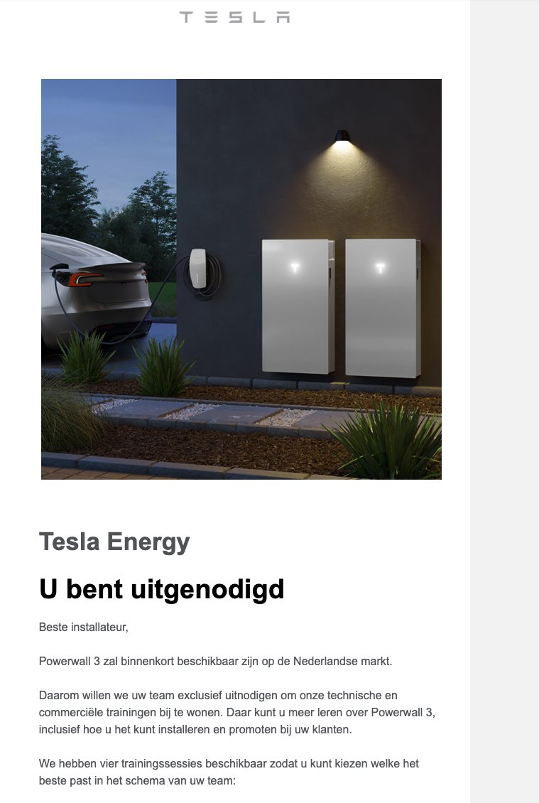Binnenkort zijn wij gecertificeerd #Tesla Powerwall installateur! ⚡️

Wil jij als eerste deze thuisbatterij?

Laat je gegevens achter en kom op de reserveringslijst!

suncharged.nl/contact

#Duurzaam #Thuisbatterij #Energie #Powerwall