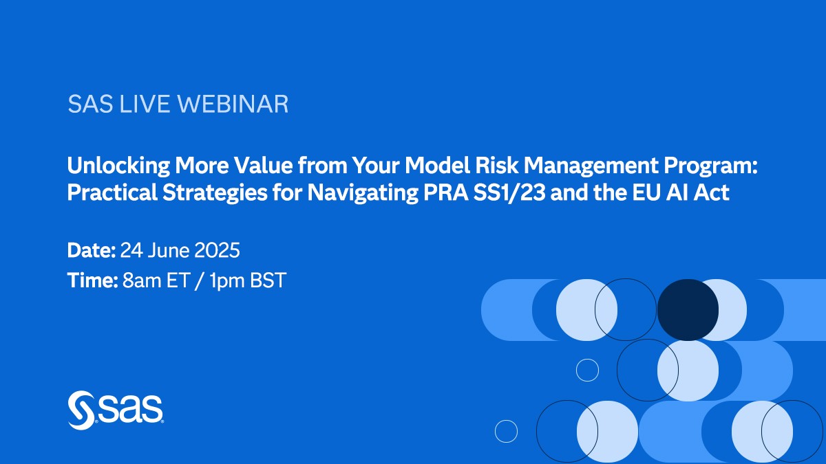 chicco83's tweet photo. Join us on June 24 to discover practical strategies for aligning your Model Risk Management with PRA SS1/23 and the EU AI Act—while unlocking greater value and resilience across your model lifecycle.
#SASAnalyticsExplorers #SASAdvocacyProgram https://t.co/Ie3F5NBLFQ https://t.co/67tejhAzDQ
