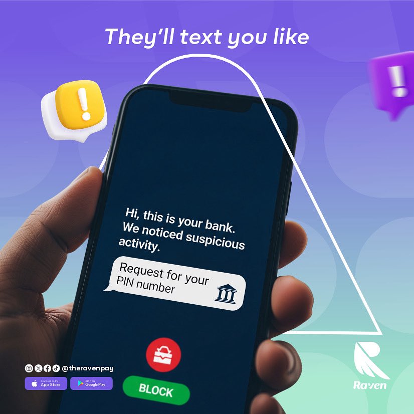 theravenpay's tweet photo. We will never ask for your PIN, password, or OTP in a random message📲.
Protect your money💸 and stay one step ahead of fraud.
#SmartBanking #AntiFraud #RavenTips https://t.co/UJ19SG0I3Z