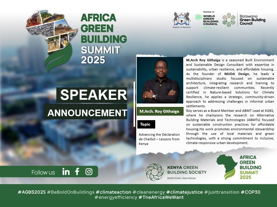 Kenya Green Building Society (@officialkgbs) on Twitter photo THE AFRICA GREEN BUILDING SUMMIT IS HERE! 🌍
We’re proud to have <a href="/RoyMGithaiga/">Roy M. Githaiga 🎱🇰🇪</a> Board Member <a href="/OfficialKGBS/">Kenya Green Building Society</a> speaking on “Delivering a Just Transition in the Global South Built Environment,” sharing Kenya’s lessons on #ABMTs, climate design & local innovation. THE AFRICA GREEN BUILDING SUMMIT IS HERE! 🌍
We’re proud to have <a href="/RoyMGithaiga/">Roy M. Githaiga 🎱🇰🇪</a> Board Member <a href="/OfficialKGBS/">Kenya Green Building Society</a> speaking on “Delivering a Just Transition in the Global South Built Environment,” sharing Kenya’s lessons on #ABMTs, climate design & local innovation.