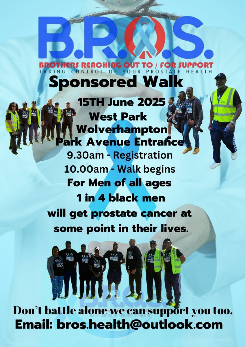 BlackCountryICS's tweet photo. This week is Men’s Health Week, and Brothers Reaching Out To/For Support (B.R.O.S.) are holding a sponsored walk on 15 June for prostate health and cancer awareness.

The walk will be taking place from 9.30am at West Park, Wolverhampton.

Find out more ➡️ https://t.co/c5yXTikuAl https://t.co/am9bAfvszf