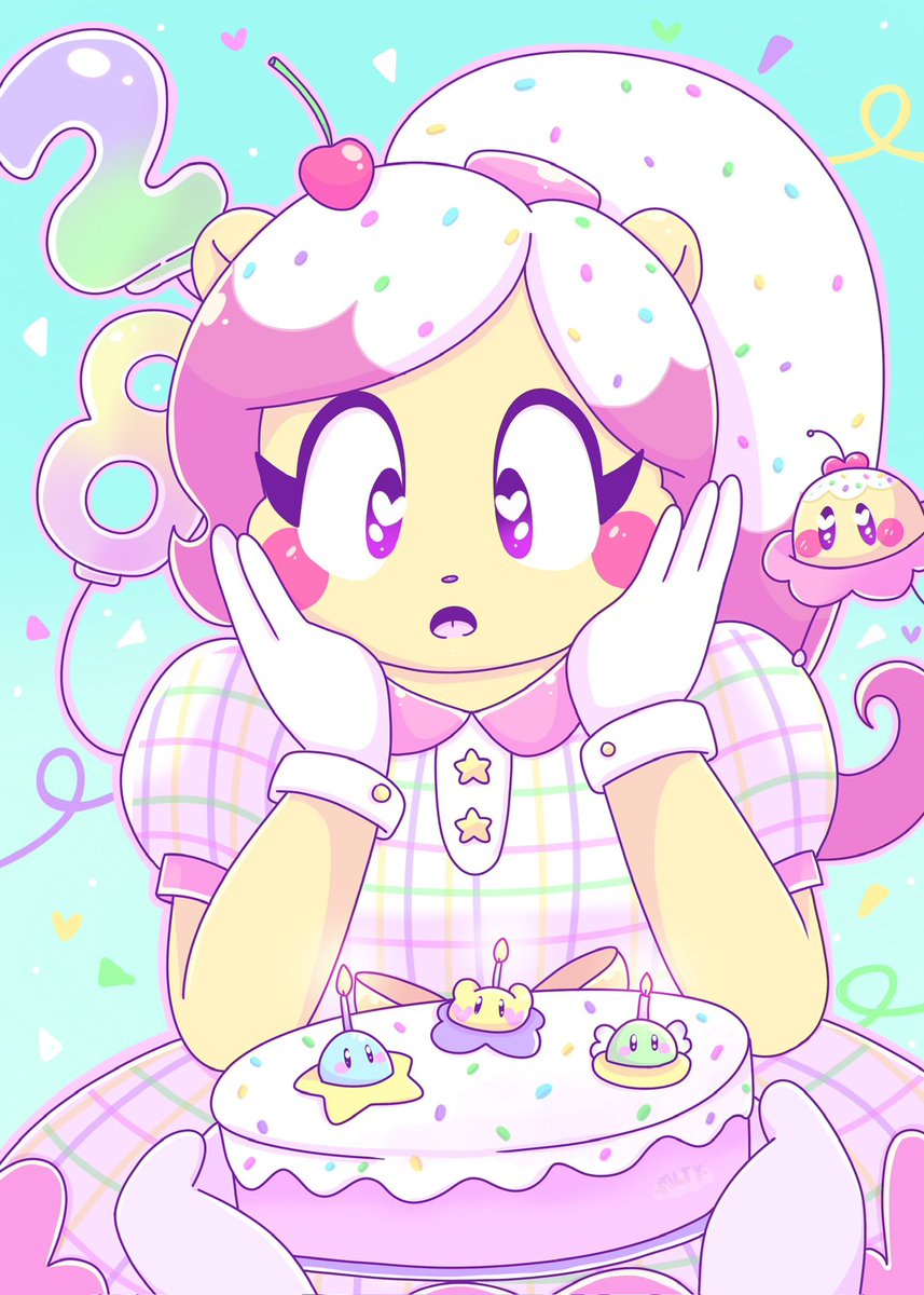 MLTYLive's tweet photo. Happy Birthday to meeee!! I drew a cake inspired May as a gift to myself 🩷 her lil friend is called Pop! Like a cake pop 

#originalcharacterart #ocart #oc_art https://t.co/kwEpS3NPLa