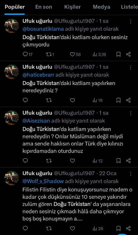 Doğu Türkistan'ı sadece Gazze savunanlara sataşmak için anmış kafayı yiyeceğim
