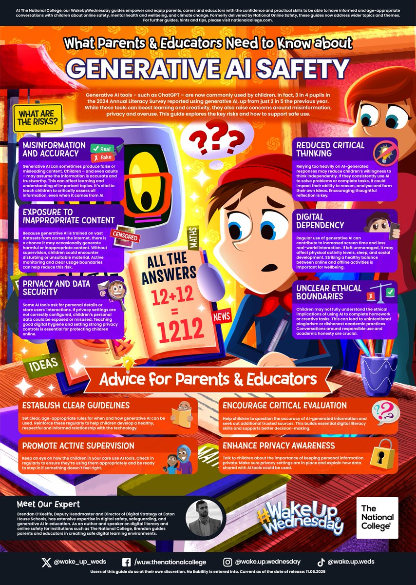 East Crompton St George's CE Primary School (@ecstgoldham) on Twitter photo Generative AI can be a brilliant tool for creativity & learning 🧠– but it’s not without its hazards.
This week’s free #WakeUpWednesday guide breaks down the key safety concerns around generative AI tools and offers expert advice for keeping young users safe <a href="/wake_up_weds/">Wake Up Wednesday</a> Generative AI can be a brilliant tool for creativity & learning 🧠– but it’s not without its hazards.
This week’s free #WakeUpWednesday guide breaks down the key safety concerns around generative AI tools and offers expert advice for keeping young users safe <a href="/wake_up_weds/">Wake Up Wednesday</a>