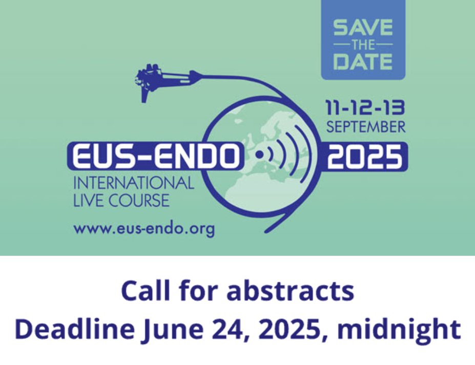 📢 #EUSENDO2025: Call for Abstracts!
Submit yours now!
📆 Deadline: 24 June 2025, midnight.

Submit an Abstract 👉 eus-endo.org/call-for-abstr…
Congress Registration 👉 eus-endo.org/registration/
Scientific Program 👉 eus-endo.org/scientific-pro…
