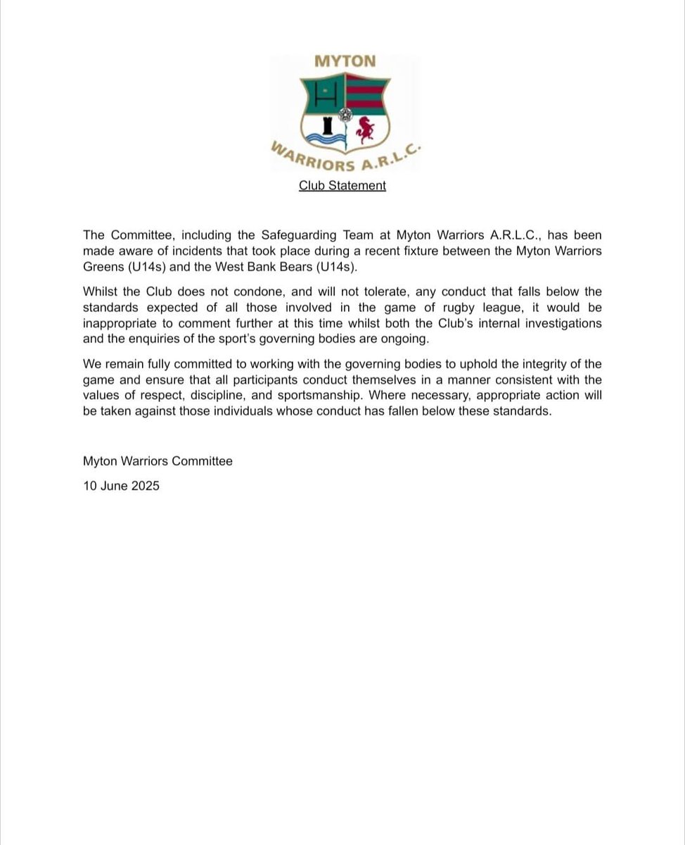 Myton Warriors ARLC (@mytonwarriors) on Twitter photo 