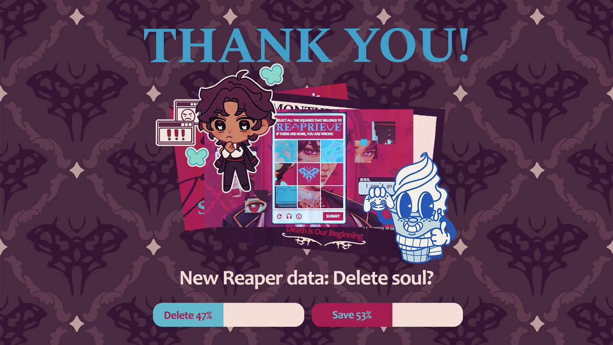 REAPRIEVE (@reaprieve) on Twitter photo Thank you to <a href="/FrostyGamesFest/">Frosty Games Fest 🍦</a> for the world premiere of our teaser and to all the new reapers who joined Reaprieve!
Based on our new employee poll, it's clear you still have much to learn. Keep an eye out for future announcements.
#REAPRIEVE #indiegame #gamedev #indiedev Thank you to <a href="/FrostyGamesFest/">Frosty Games Fest 🍦</a> for the world premiere of our teaser and to all the new reapers who joined Reaprieve!
Based on our new employee poll, it's clear you still have much to learn. Keep an eye out for future announcements.
#REAPRIEVE #indiegame #gamedev #indiedev