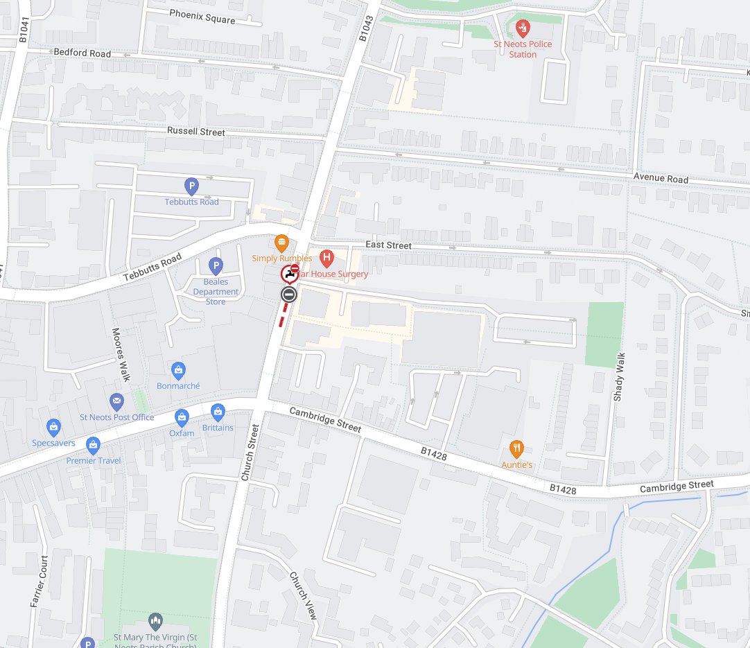 Cambs_Traffic's tweet image. 🚧ADVANCE NOTICE
#B1043 Huntingdon Street, #StNeots will be CLOSED to all motor vehicles on the 16th – 18th June due to works by @AnglianWater.

More info: one.network/?GB143497348