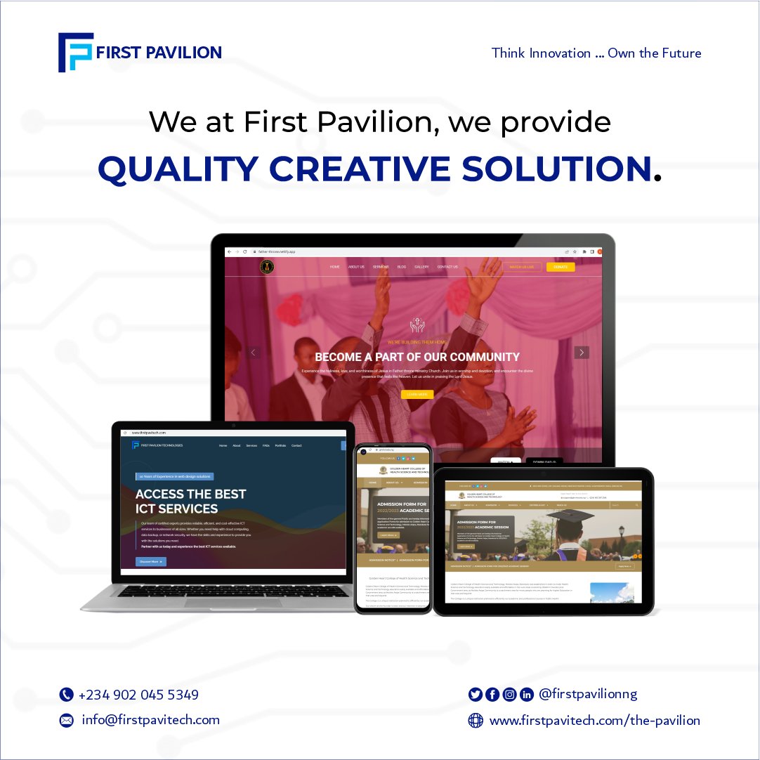 firstpavilionng's tweet image. Innovation meets creativity here at First Pavilion, transforming ideas into reality one solution at a time. Trust us for Quality creative expertise. 

#FirstPavilionTechnology #techexperts #creativity #TechSolutions