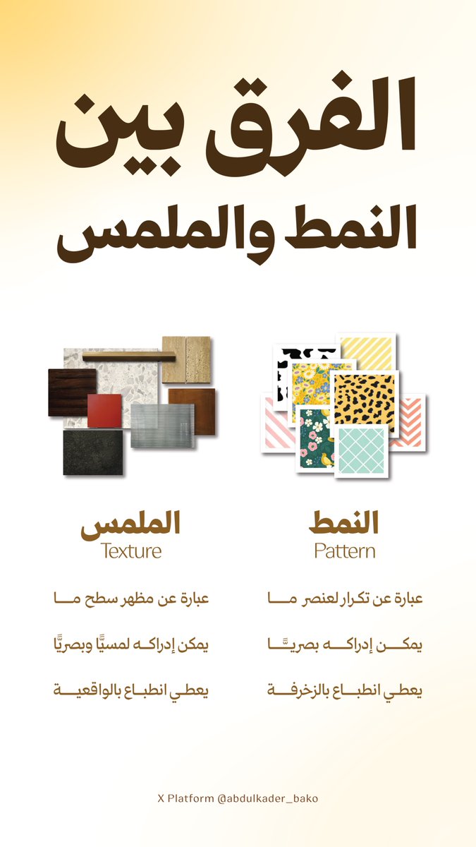 ايش الفرق بين النمط (pattern) والملمس (texture)؟