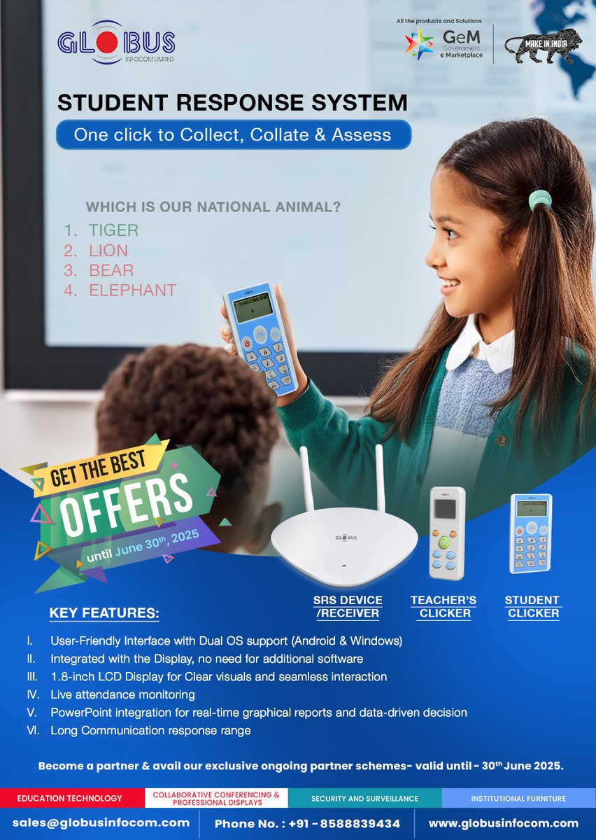 globus_infocom's tweet image. 🎓 Introducing the SRS – Student Response System
Transform traditional classrooms into interactive learning hubs!  
#StudentResponseSystem #EdTech #InteractiveLearning #GlobusInfocom #ClassroomTechnology #DigitalEducation #LivePolls #StudentEngagement #TeachingTools