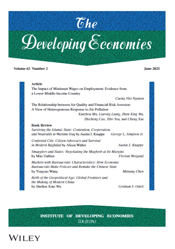 🆕The latest issue of #TheDevelopingEconomies is now available. This issue features articles examining the impact of #MinimumWages in #Vietnam and the relationship between #AirQuality and financial risk aversion in #China. It also includes five thought-provoking book reviews.