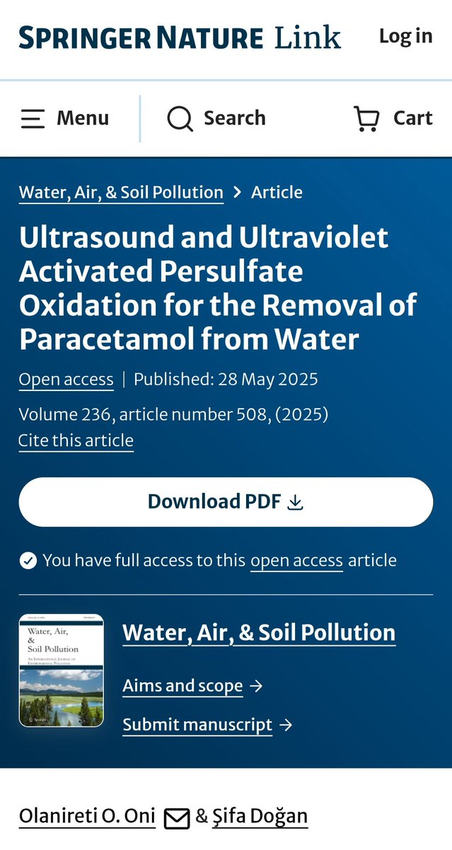 I recently published a research paper on the removal of acetaminophen (paracetamol) from water. Journal name is water, air &amp; soil pollution journal powered by springer nature . It's an open access journal. Feel free to download and make use of it for your future research.