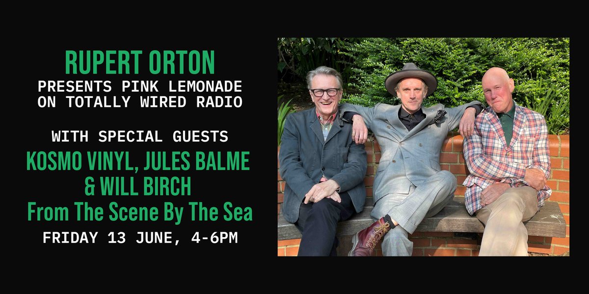 PRB Presents (@prbpresents) on Twitter photo The very special guests on Rupert's Pink Lemonade <a href="/TotallyWiredRAD/">Totally Wired Radio</a> show this Friday are Kosmo Vinyl, Jules Balme & Will Birch who talk about their Scene By The Sea map of the rocknroll landmarks of Southend, Canvey Island and Leigh on Sea.
Tune in @ totallywiredradio.com The very special guests on Rupert's Pink Lemonade <a href="/TotallyWiredRAD/">Totally Wired Radio</a> show this Friday are Kosmo Vinyl, Jules Balme & Will Birch who talk about their Scene By The Sea map of the rocknroll landmarks of Southend, Canvey Island and Leigh on Sea.
Tune in @ totallywiredradio.com