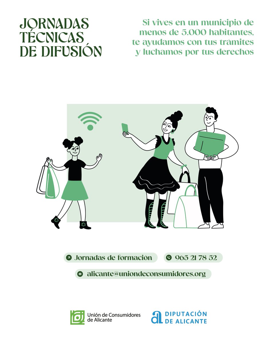 Unió de Persones Consumidores (@ucvalencia) on Twitter photo 💬 Trabajamos para proteger tus derechos y ofrecerte información en materia de consumo.
📍 Además, realizamos sesiones formativas gratuitas en los municipios de menos de 5.000 habitantes de la provincia de Alicante.
📲 965 21 78 52
📨 alicante@uniondeconsumidores.org 💬 Trabajamos para proteger tus derechos y ofrecerte información en materia de consumo.
📍 Además, realizamos sesiones formativas gratuitas en los municipios de menos de 5.000 habitantes de la provincia de Alicante.
📲 965 21 78 52
📨 alicante@uniondeconsumidores.org