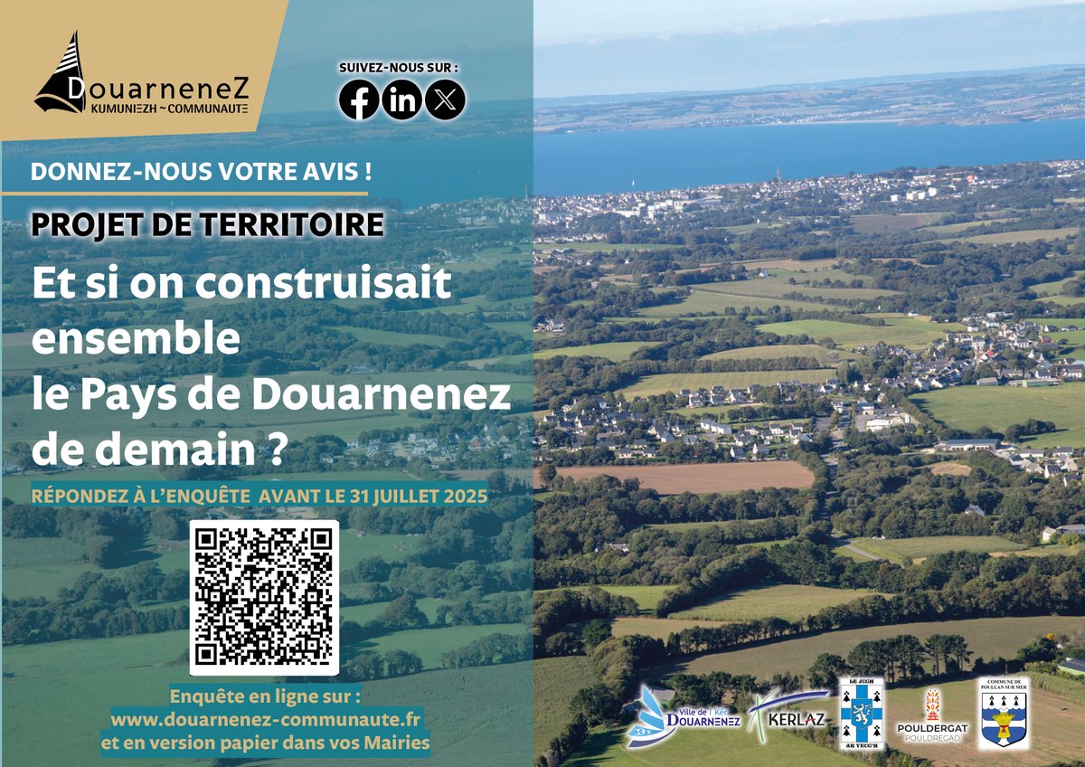 [ENQUETE]
Et si on construisait ensemble le Pays de Douarnenez de demain ? Participez à l'enquête pour construire le projet de territoire en donnant votre avis jusqu’au 31 juillet 2025 👍
✅Lien vers l'enquête : douarnenez-communaute.fr/projet-territo…
MERCI POUR VOTRE PARTICIPATION 👍