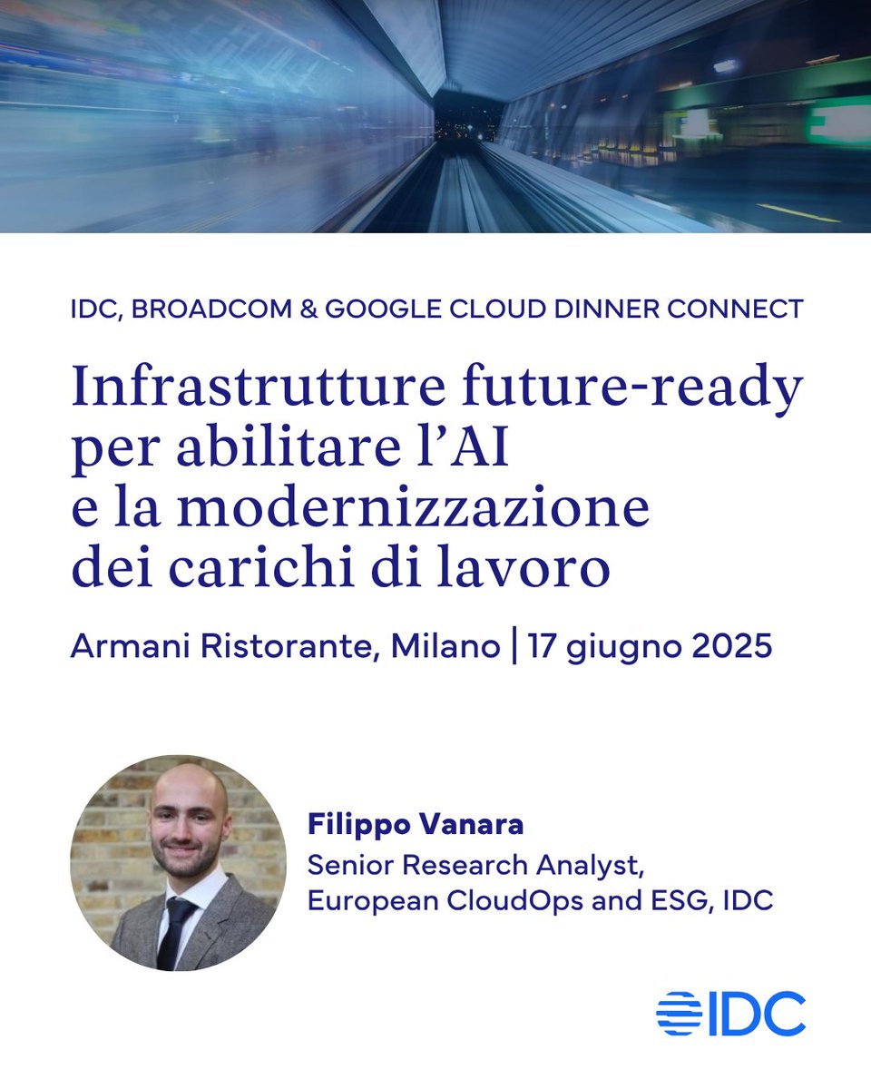 Secondo IDC, un terzo dei leader tecnologici ritiene che la Generative AI stia già trasformando il proprio business.

IDC, @broadcom e <a href="/GoogleCloud_IT/">Google Cloud Italia</a> ne parleranno in una cena di lavoro il 17 giugno: my.idc.com/eu/events/7427…

#IDC #AI #HybridCloud #Broadcom #VMware #GoogleCloud📷