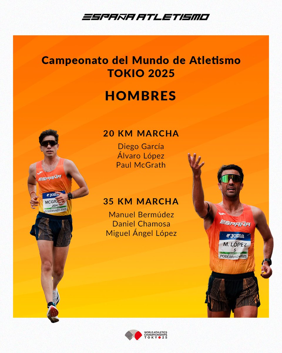 atletismoRFEA's tweet image. El Road to @WATokyo25 de #EspañaAtletismo empieza hoy 🤩

Marcha y maratón con campeones olímpicos, mundiales y europeos al Mundial de Tokio 😮‍💨

Conoce a los primeros 1️⃣5️⃣ atletas (9 🚺 y 6 🚹) que irán cargados de #PasiónPorCompetir a la gran cita del año 🌎 

Preselección 🔗…