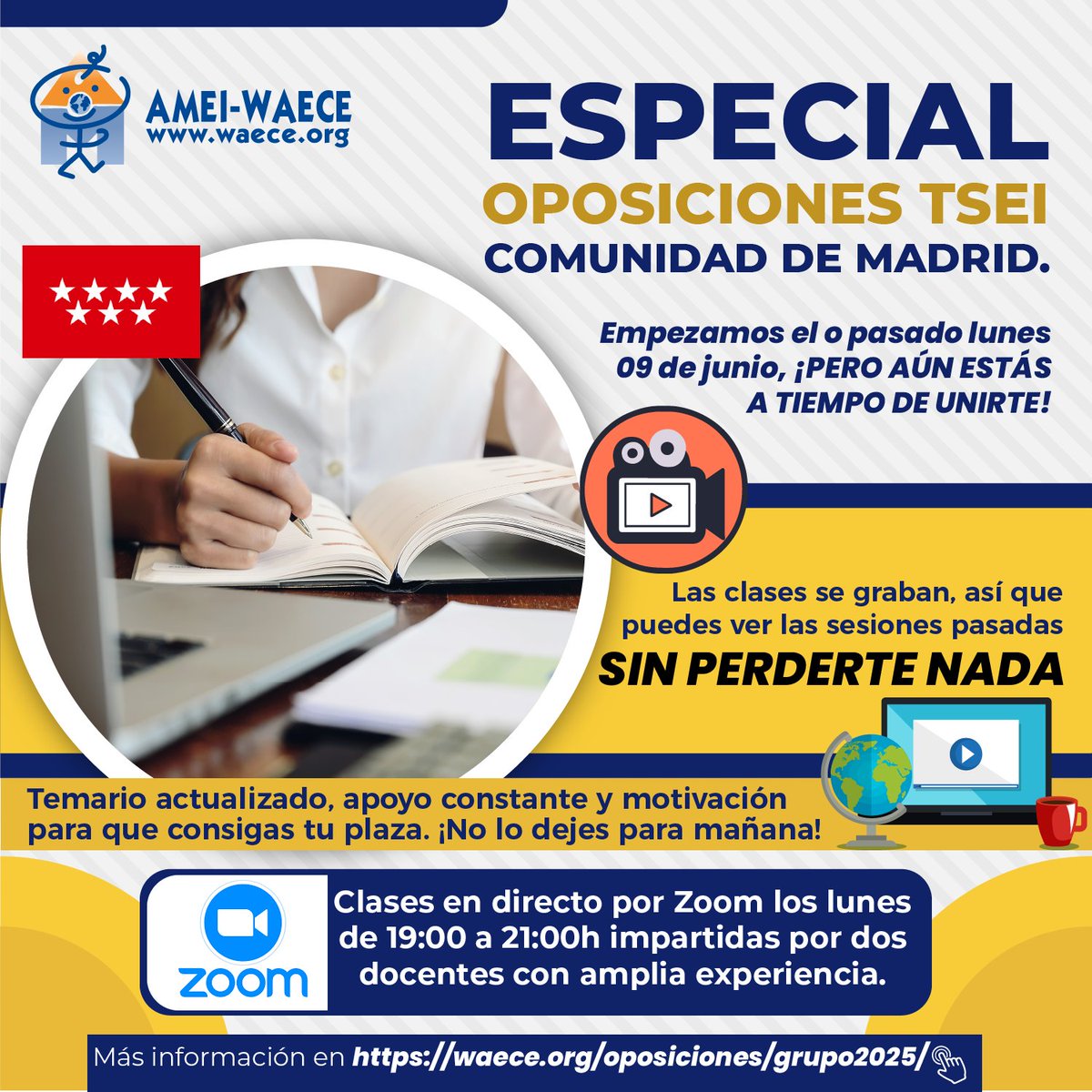 ¿Quieres conseguir tu plaza como Técnico en Educación Infantil? 
✅ Clases en directo adaptadas al temario
✅ Profesorado con experiencia 
✅ Acceso a materiales, test y supuestos prácticos
✅ Clases grabadas por si no puedes ver la sesión en directo
📲waece.org/oposiciones/gr…
