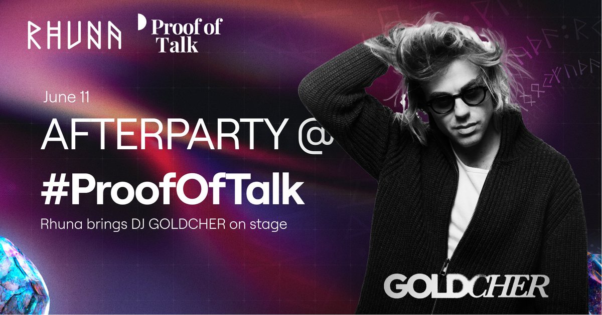 Rhuna (@rhunaio) on Twitter photo While weβre still in full networking mode by dayβ¦ tonight is all about the party! πͺ©
We're bringing GOLDCHER at the <a href="/proofoftalk/">Proof of Talk</a> after-party π₯
Don't miss it, starting at 10 PM local time on MonaLisa Stage. While weβre still in full networking mode by dayβ¦ tonight is all about the party! πͺ©
We're bringing GOLDCHER at the <a href="/proofoftalk/">Proof of Talk</a> after-party π₯
Don't miss it, starting at 10 PM local time on MonaLisa Stage.