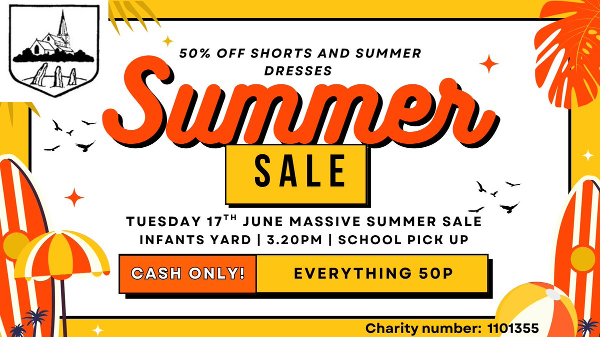 Trellech Primary PTFA (@trellechptfa) on Twitter photo Heatwave incoming! ๐๐โ๏ธ
Massive summer sale of shorts and summer dresses on Tuesday 17th June.
Dresses and shorts only 50p โ get them whilst they last.
Infants yard. 17th June. 3.20pm. School pick up.
Cash only please.
Thanks for supporting PTFA at <a href="/TrellechPrimary/">Trellech Primary Sch</a> ๐ Heatwave incoming! ๐๐โ๏ธ
Massive summer sale of shorts and summer dresses on Tuesday 17th June.
Dresses and shorts only 50p โ get them whilst they last.
Infants yard. 17th June. 3.20pm. School pick up.
Cash only please.
Thanks for supporting PTFA at <a href="/TrellechPrimary/">Trellech Primary Sch</a> ๐