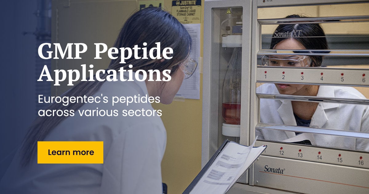 Eurogentec #GMPPeptides for a wide range of demanding applications.

- #Therapeutics &amp; #Vaccines
- #Diagnostics &amp; #Theranostics
- #Cosmetic applications
🔗 Discover our expertise: eu1.hubs.ly/H0kTSKn0

 #Biotech #Innovation