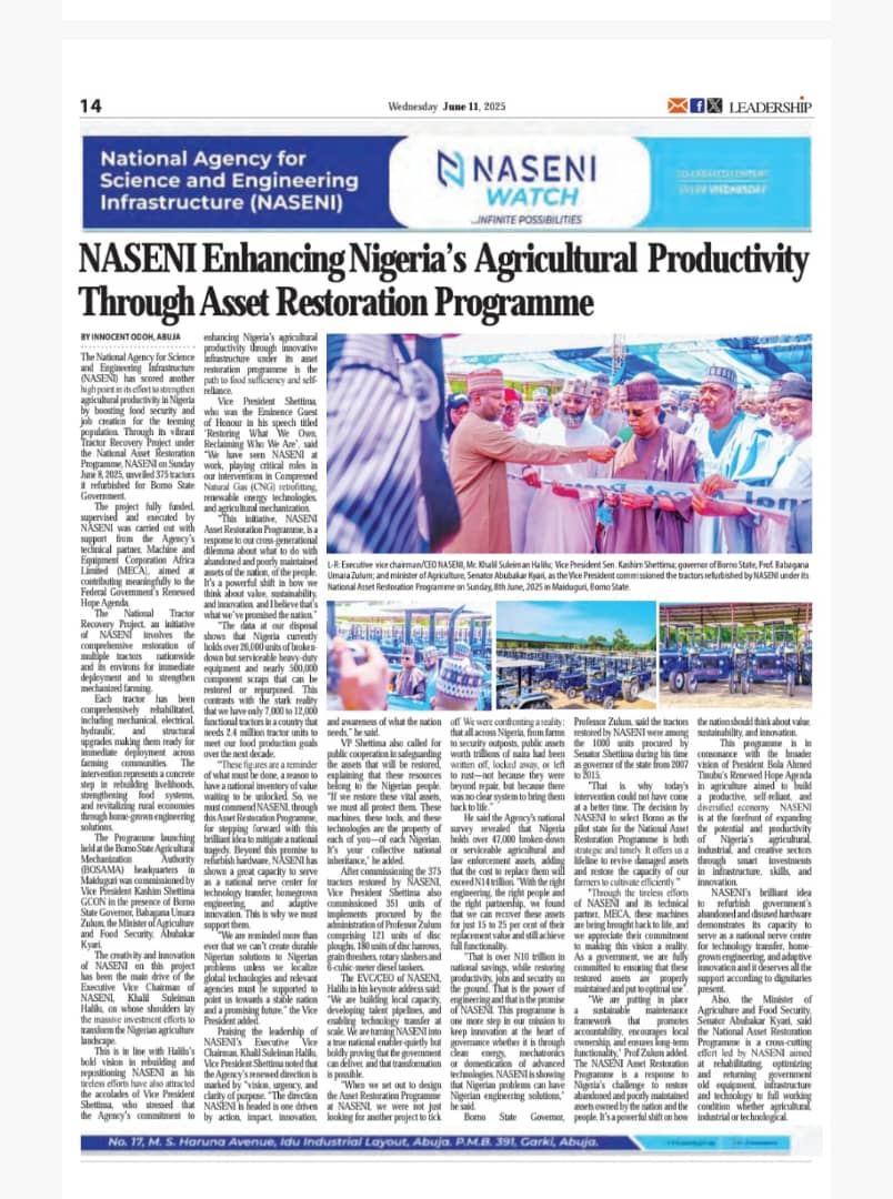 NASENI Enhancing Nigeria’s Agricultural Productivity Through Asset Restoration Programme

Please read the full article here:
leadership.ng/naseni-enhanci…