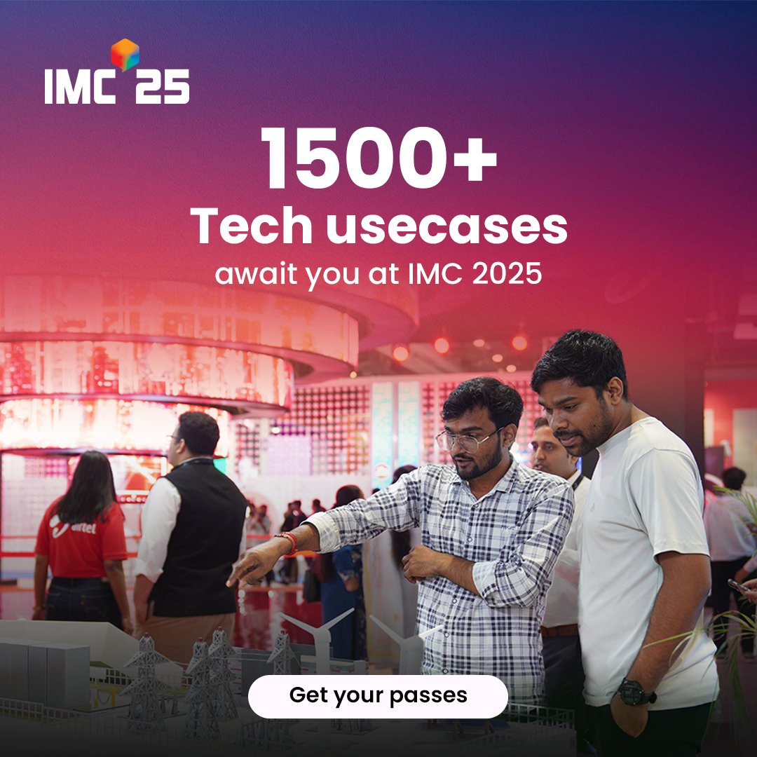 Witness innovation in action at #IMC2025🌟
Secure your passes to get a front row seat to technological revolution.   

Get your early bird passes👉 zurl.co/lxwVk

<a href="/exploreIMC/">India Mobile Congress</a> <a href="/ConnectCOAI/">COAI</a> <a href="/DoT_India/">DoT India</a>