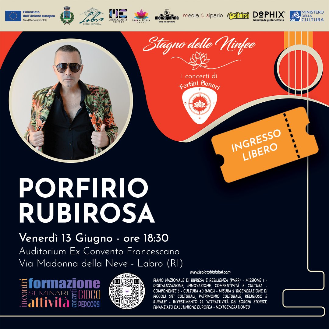 porfiriotwit's tweet image. #porfiriorubirosa live a #labro (Ri) venerdì 13 giugno 2025 alle ore 18.30, per #fortinisonori - #lostagnodelleninfee di #isolatobialabel, con il nuovo spettacolo #telofacciovedereiolamore.