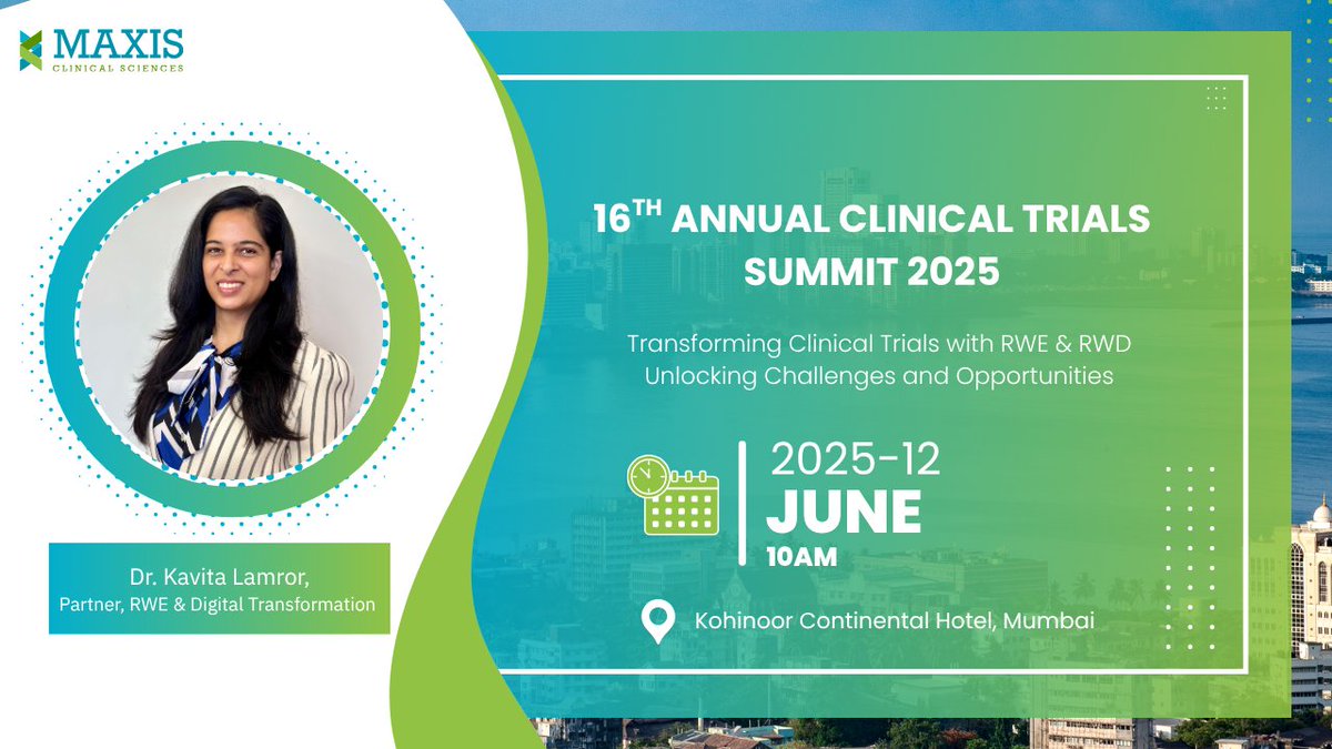 MaxisClinical's tweet image. 🚀 Just one day left! 🚀

Join Dr. Kavita Lamror at Annual CT Summit 2025 tomorrow!
📅 June 12, 2025  ⏰ 10:00 AM IST  📍 Mumbai

Insights on RWE &amp;amp; RWD transforming clinical trials—don’t miss it!

#VIct #ClinicalTrials #RWE #RWD #RealWordEvidence #MaxisClinicalSciences