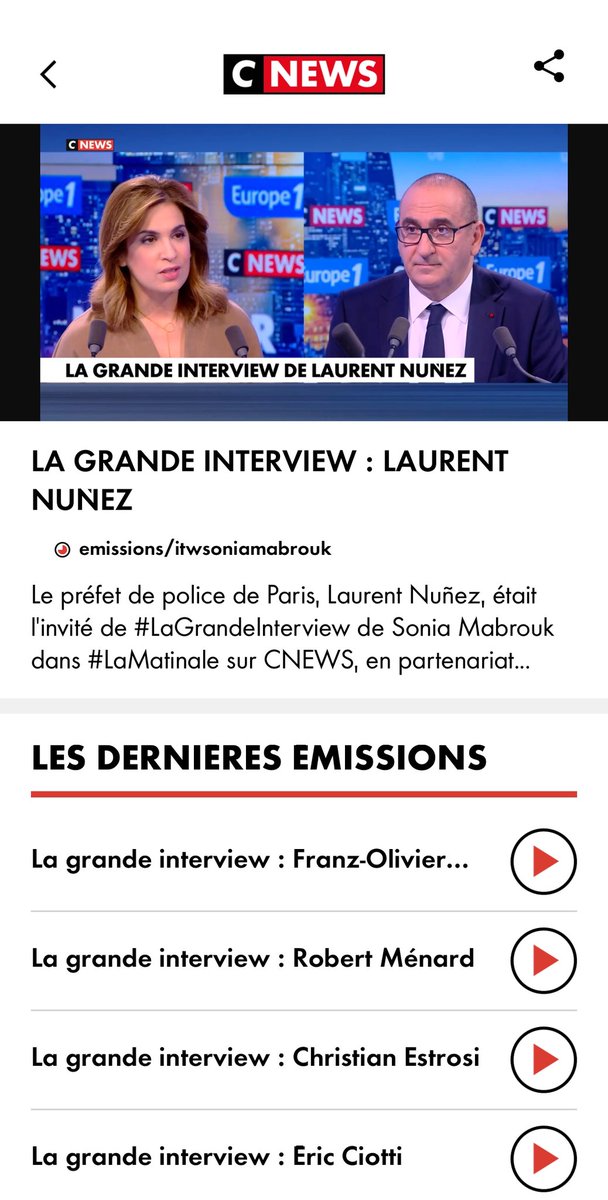 Sylvain Saragosa (@saragosasylvain) on Twitter photo Je m’interroge, <a href="/CNEWS/">CNEWS</a> : pourquoi l’interview de <a href="/SoMabrouk/">Mabrouk Sonia</a> de ce matin est déjà en replay, mais pas celle d’<a href="/ZemmourEric/">Eric Zemmour</a> d’hier ? 🤔
Heureusement qu’on peut encore la retrouver sur YouTube…m.youtube.com/watch?v=9Ysel6… Je m’interroge, <a href="/CNEWS/">CNEWS</a> : pourquoi l’interview de <a href="/SoMabrouk/">Mabrouk Sonia</a> de ce matin est déjà en replay, mais pas celle d’<a href="/ZemmourEric/">Eric Zemmour</a> d’hier ? 🤔
Heureusement qu’on peut encore la retrouver sur YouTube…m.youtube.com/watch?v=9Ysel6…