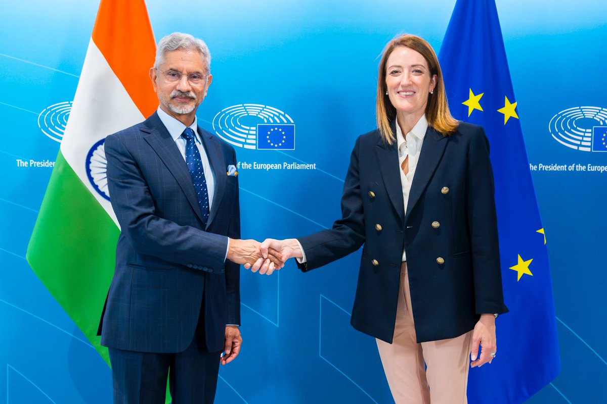 Roberta Metsola (@ep_president) on Twitter photo Delighted to welcome India’s External Affairs Minister <a href="/DrSJaishankar/">Dr. S. Jaishankar</a> to <a href="/Europarl_EN/">European Parliament</a>.
As negotiations on a free trade agreement advance, we look forward to transform commitments into actions and to strengthen the strategic partnership between Europe and India 🇪🇺🇮🇳 Delighted to welcome India’s External Affairs Minister <a href="/DrSJaishankar/">Dr. S. Jaishankar</a> to <a href="/Europarl_EN/">European Parliament</a>.
As negotiations on a free trade agreement advance, we look forward to transform commitments into actions and to strengthen the strategic partnership between Europe and India 🇪🇺🇮🇳